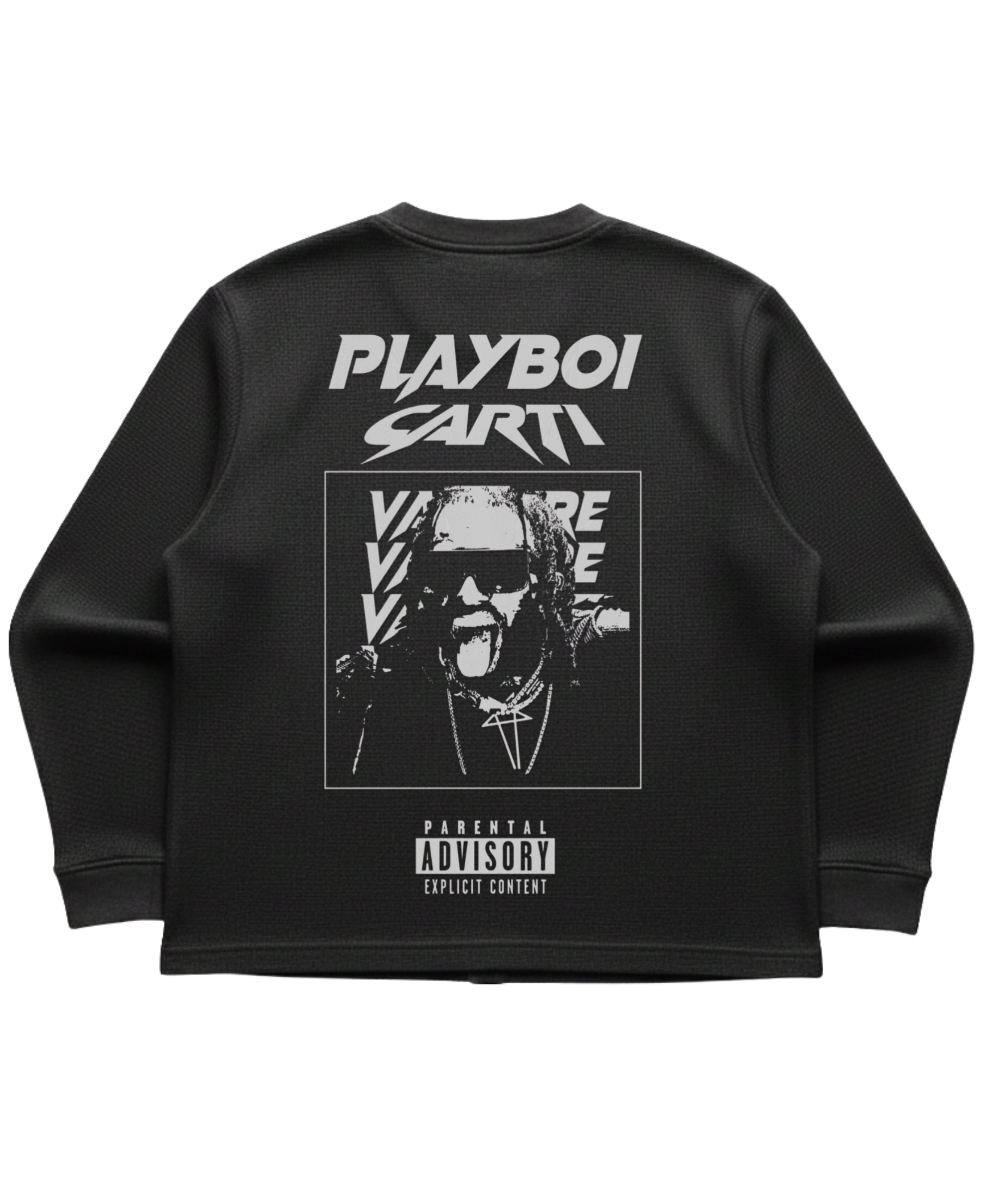 Black waffle knit oversized full-sleeve Back Design