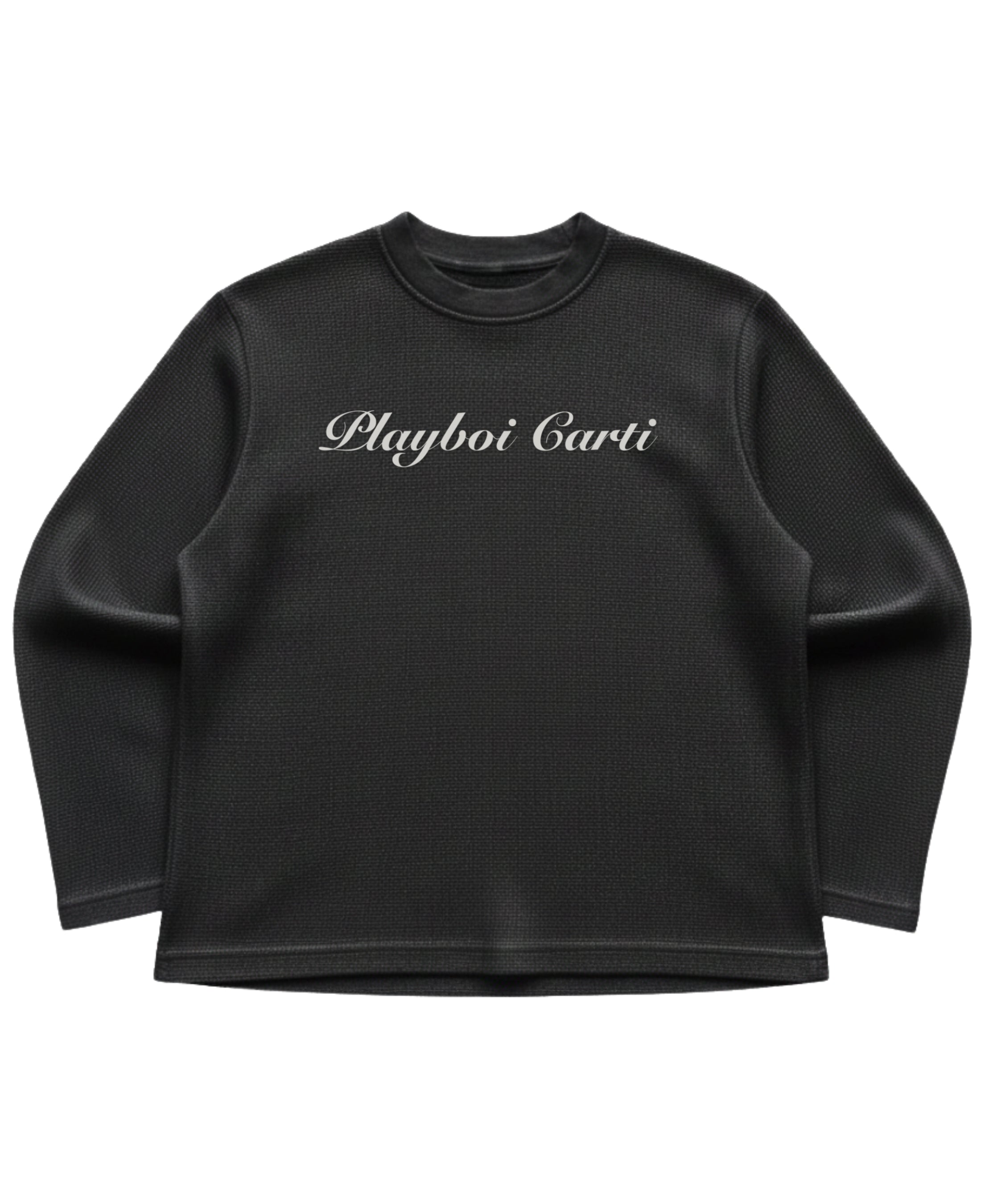 Black waffle knit oversized full-sleeve Front Design